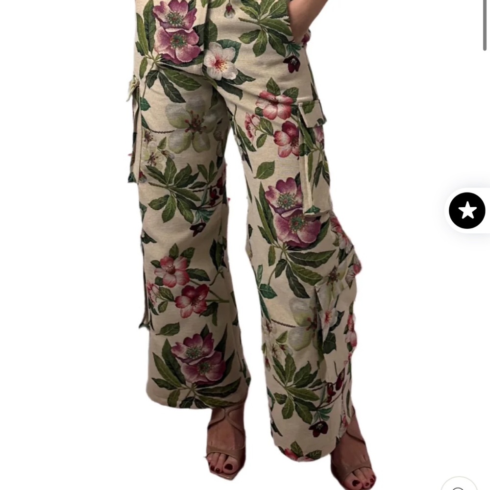 Carolina Sanz Cream and Green Botanical two piece Set - Picture 2 of 5